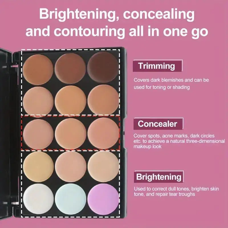 15-Color Concealer Palette & 11Pc Bamboo Brush Set | Qme Makeup Brush & Palette Set Qme