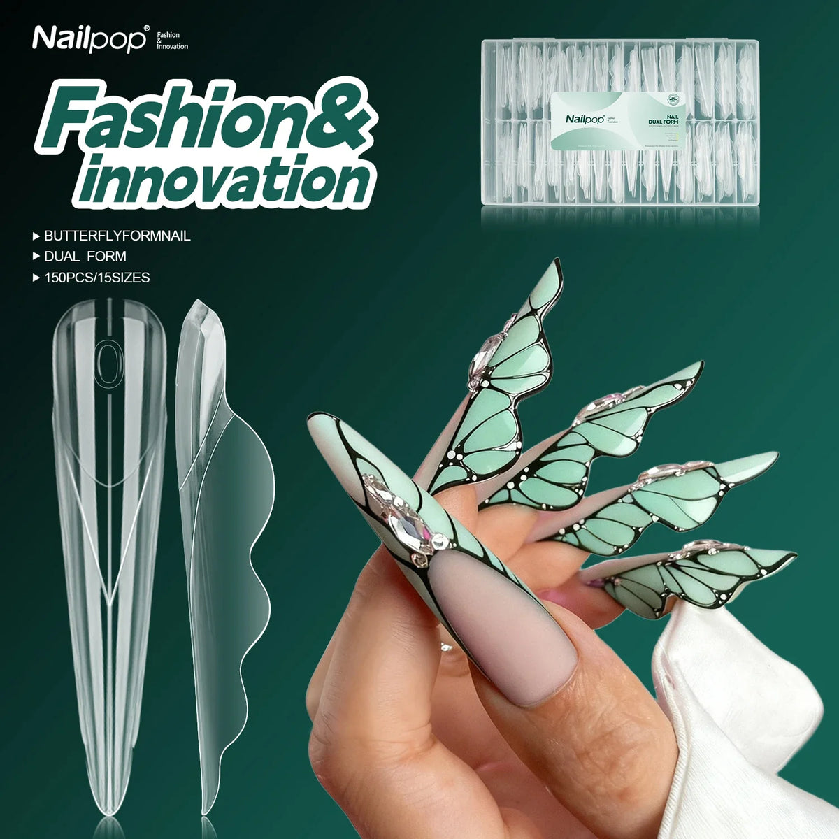 Nailpop Butterfly Nail Dual Forms | 15 Sizes, 150pcs Reusable Nail Dual Forms Qme