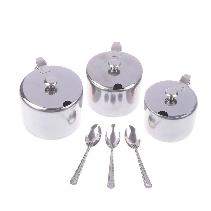 Stainless Steel Spice Jar with Lid, Handle & Spoon – Dustproof Spice Storage Jar Qst