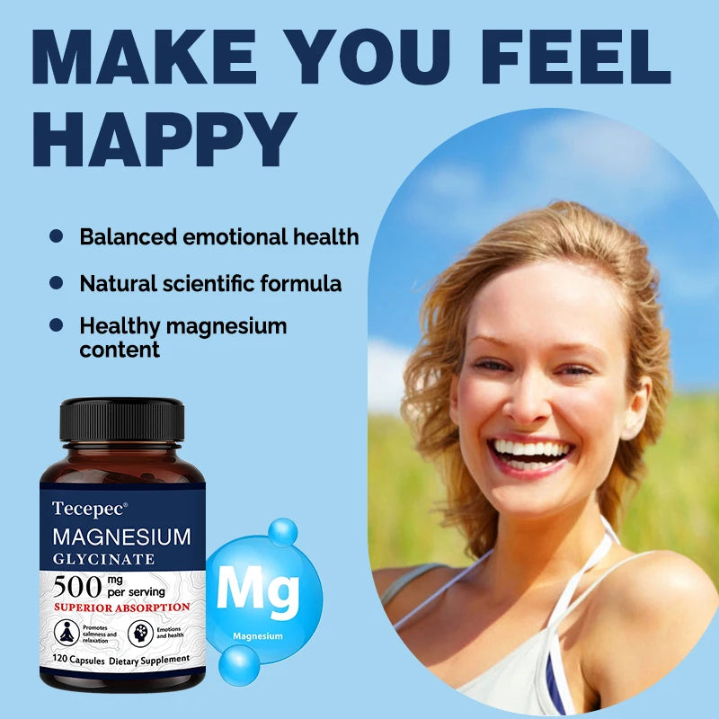 500mg Magnesium Glycinate Capsules – Non-GMO Supplement Magnesium Supplement Qst