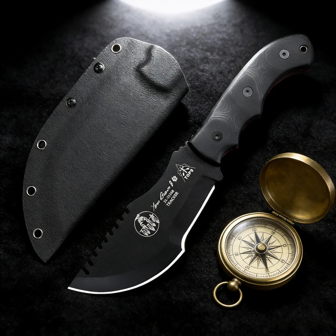 TOPS Tracker Jungle Rescue Fixed Blade Knife – 1095 Steel Fixed Blade Knife Qst black