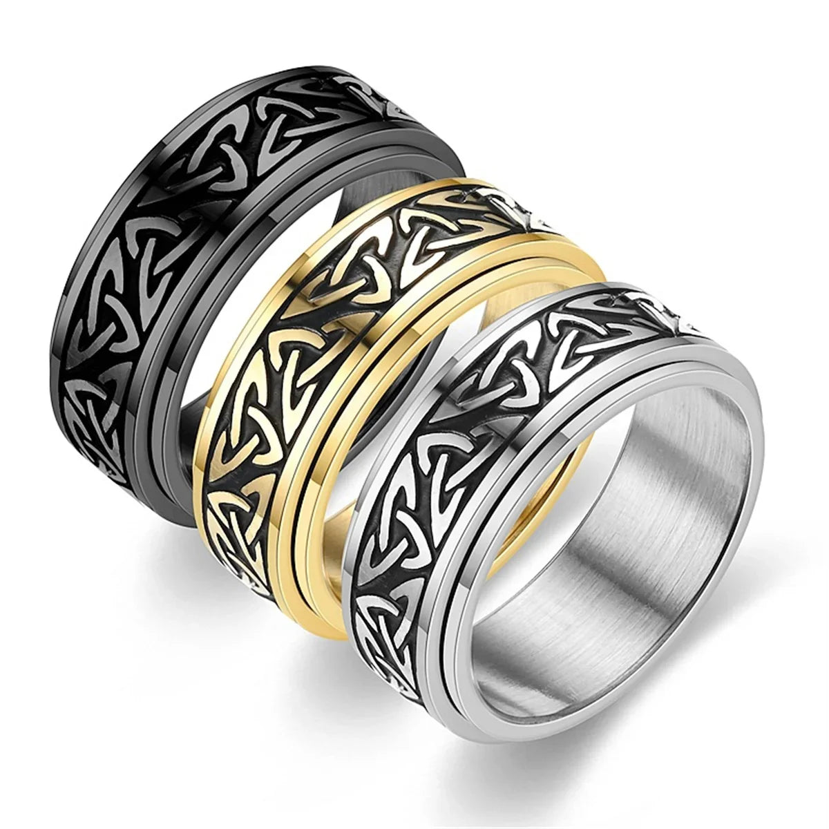 Viking Enamel Spinning Knuckle Ring – Men's Stainless Steel Spinning Statement Ring Qme