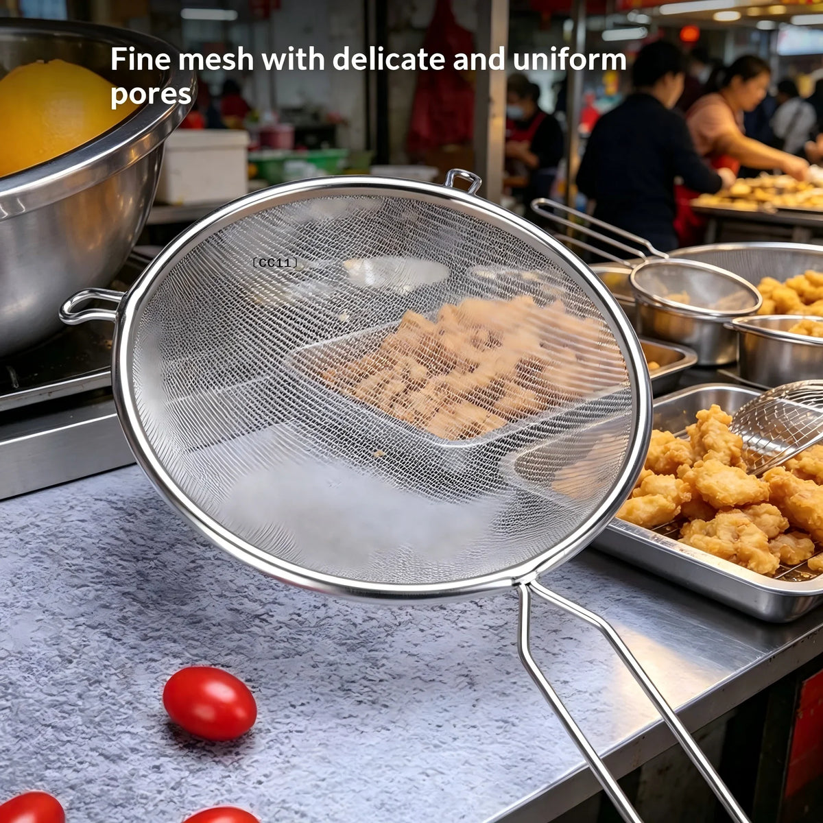 Fine Mesh Kitchen Strainer – Non-Slip Handle & Hook | Stainless Steel Kitchen Strainer Qme