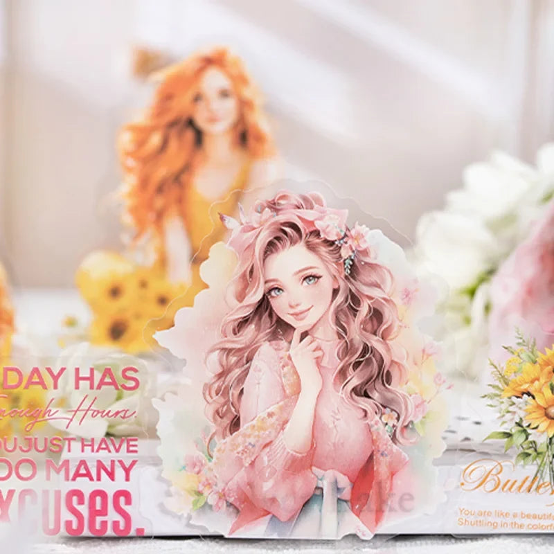 Vintage Watercolor Floral PET Stickers – Journal & Collage Decor Decorative Sticker Pack Qme