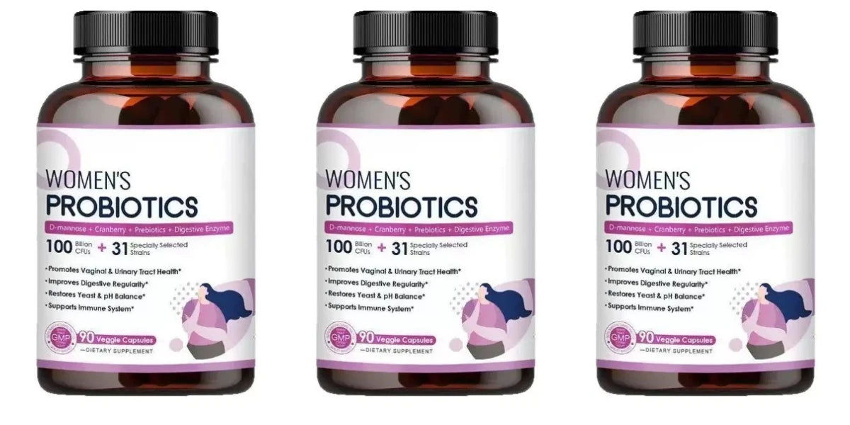 Women's Probiotics 100B CFUs 31 Strains D-Mannose Cranberry 90 Caps Women's Probiotic Supplement Qst 3 bottles