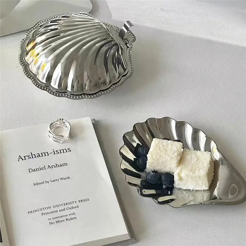 Shell Shaped Stainless Steel Dish – Cheese, Dessert & Jewelry Tray Decorative Serving Dish Qme