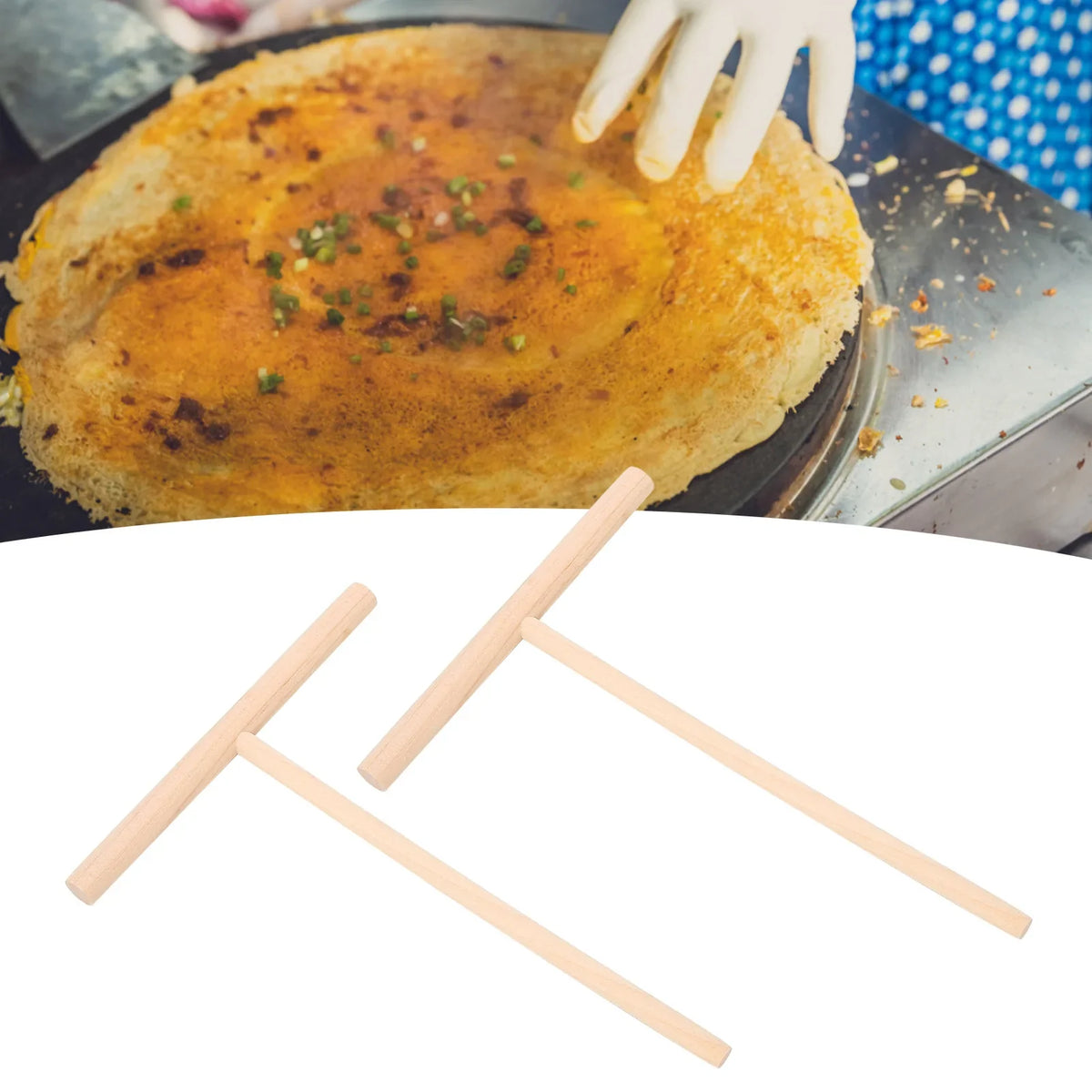 Wooden Crepe & Pancake Batter Spreader – 2-Piece T-Shape Set Crepe Batter Spreader Qme