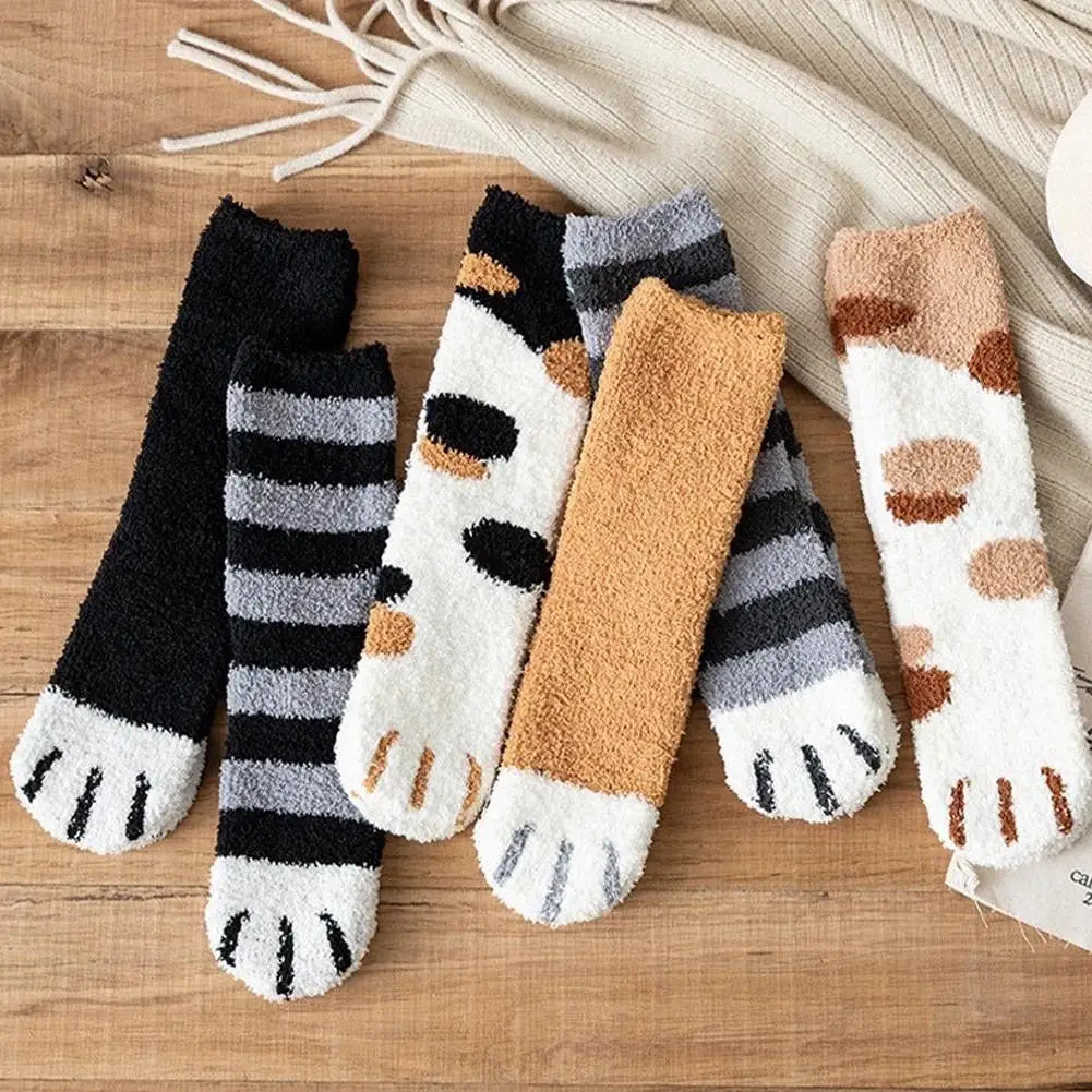 Women's Fluffy Cat Paw Socks – Cute Warm Winter Novelty Novelty Fluffy Socks Qme