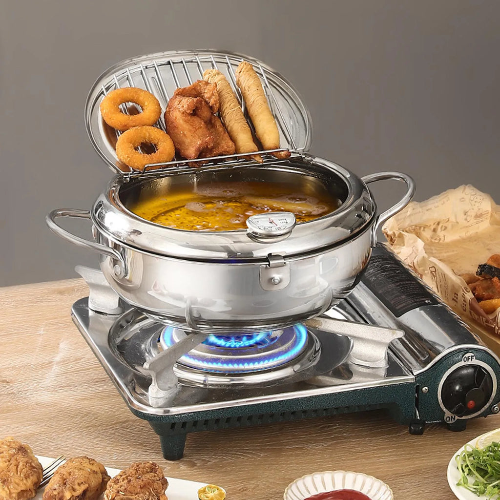 3.2L Stainless Steel Deep Fryer Pot with Thermometer & Rack Deep Fryer Pot Qst 2.2L