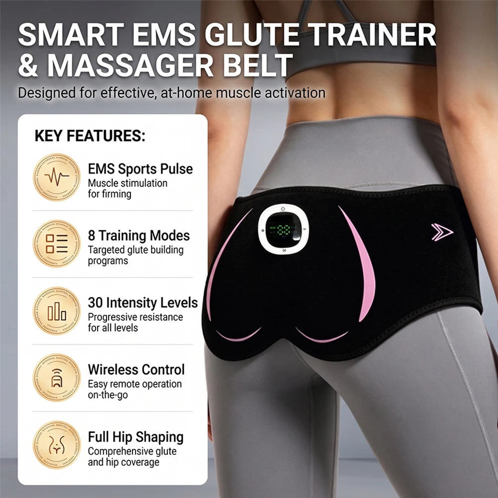 EMS Hip Massager – 8 Modes, 19 Levels, USB-C Rechargeable EMS Muscle Stimulator Qst