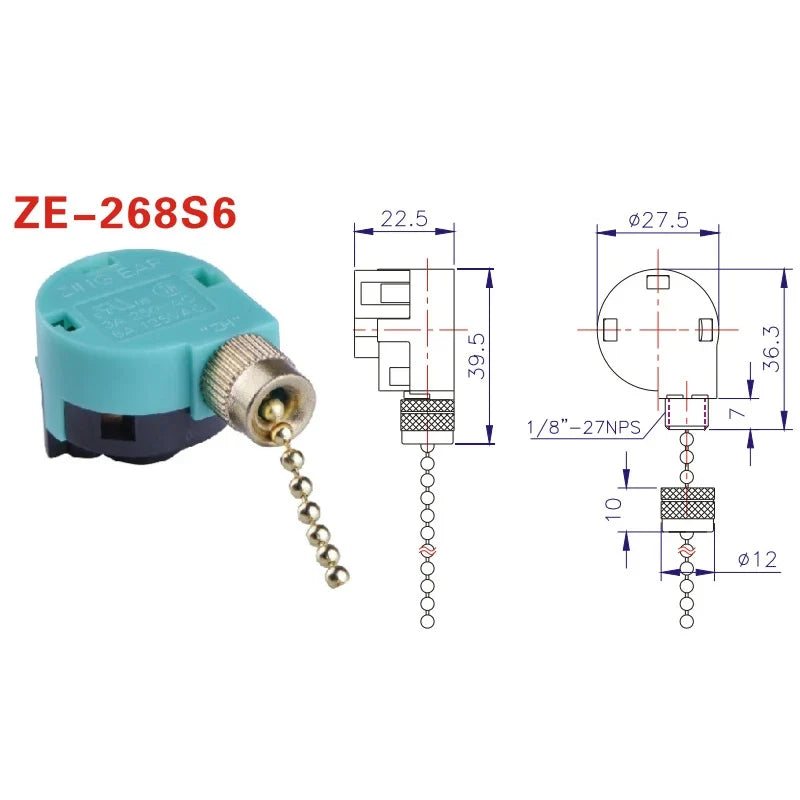 Ceiling Fan Pull Chain Switch 3-Speed 4-Wire ZE-268S6 Ceiling Fan Switch Qme