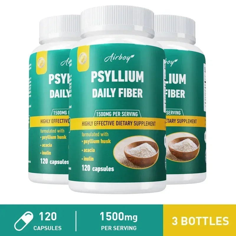 Psyllium Husk Capsules with Inulin & Acacia | Soluble Fiber Fiber Supplement Qst 120 Capsule-3bottles