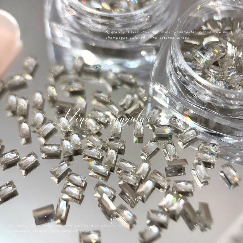 50pcs Zircon Nail Rhinestones 2x4mm Strip – Clear & Champagne Nail Art Rhinestones Qme