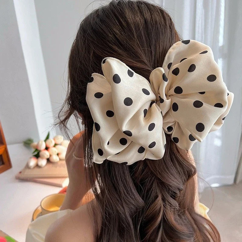 Polka Dot Satin Spring Clip – Retro Korean Bubble Hairpin Satin Hair Clip Qme