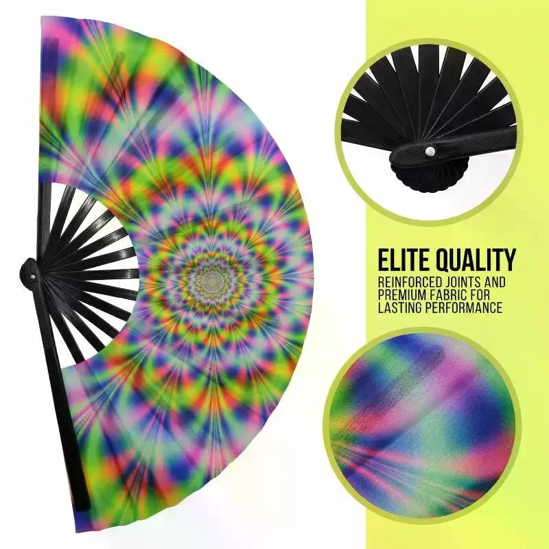 Rainbow Glow in the Dark Folding Fan – Starry Sky Festival Decorative Folding Fan Qst