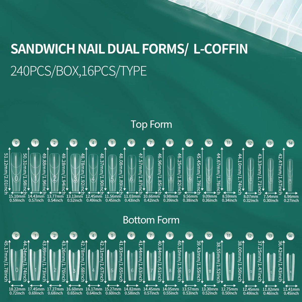 Nailpop Sandwich Nail Dual Forms | 15 Shapes 240pcs Nail Dual Forms Qme SANDWICH COFFIN