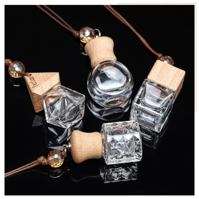 Glass Essential Oil Car Diffuser Bottle – Wooden Cap Hanging Car Diffuser Bottle Qme