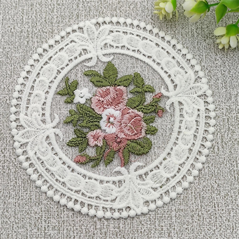 Vintage Lace Embroidery Coaster Placemat – 6 Colors, 12cm Lace Coaster Placemat Qme 12 x 12cm White