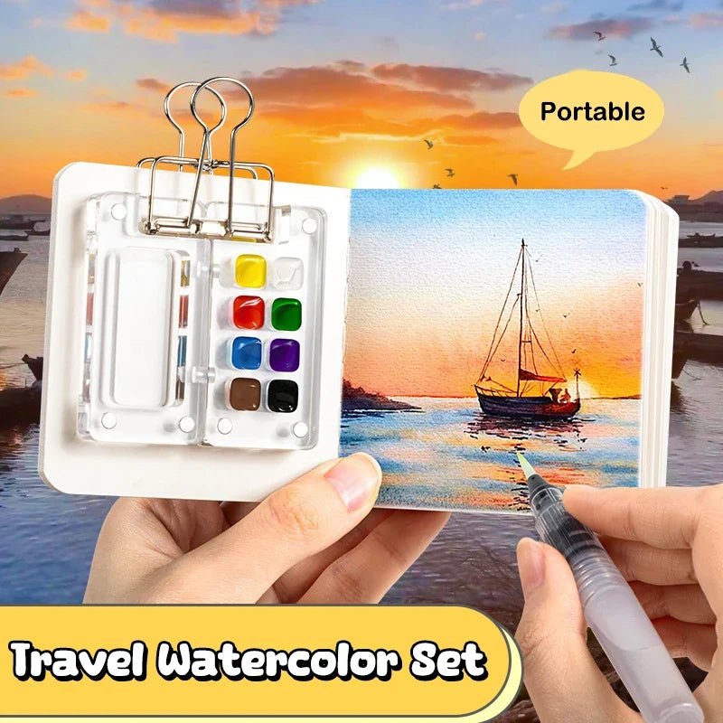 Travel Watercolour Paint Palette – Mini Pocket Artist Set Watercolour Paint Set Qme