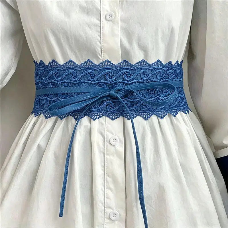 Vintage Boho Lace Bow Wide Waist Belt – Scalloped Edge Wide Waist Belt Qst A5
