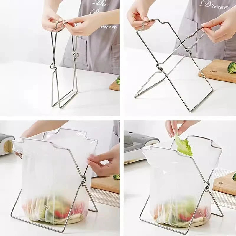 Foldable Zinc Alloy Garbage Bag Holder – Kitchen Storage Rack Kitchen Storage Rack Qst