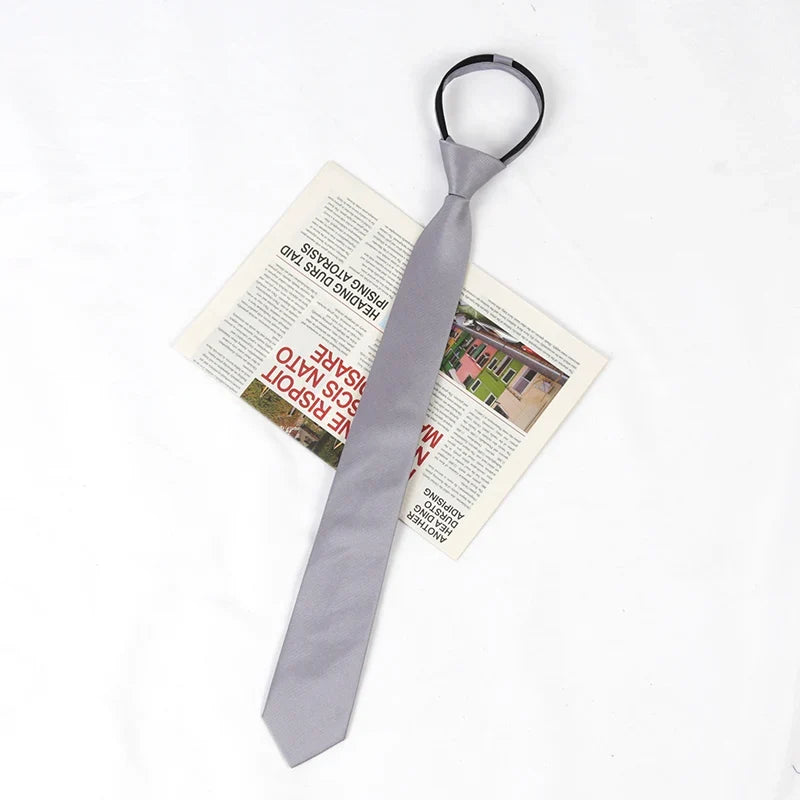 Solid Skinny Zipper Necktie for Men & Women | Wedding Tie Zipper Necktie Qme Dark Grey