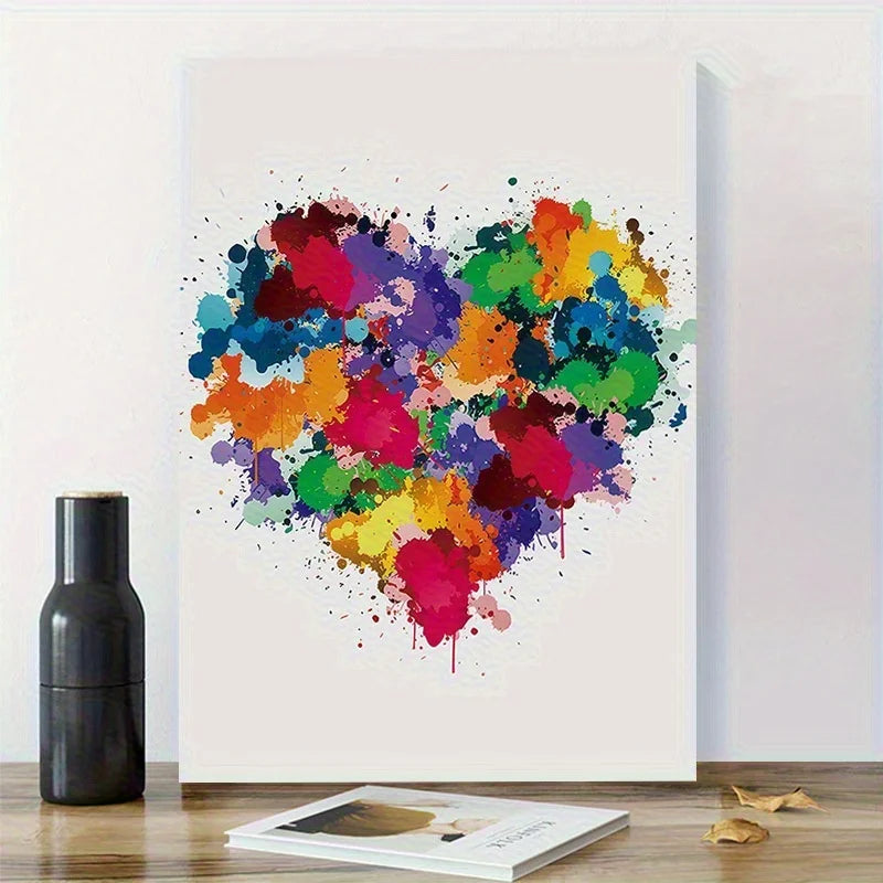 Abstract Colorful Heart Canvas Wall Art – Modern Watercolor Print Canvas Wall Art Qst