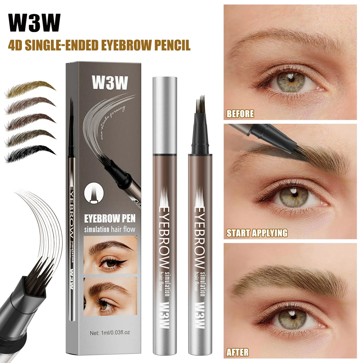 Qme Waterproof Liquid Eyebrow Pen – 5 Colors, Long-Lasting Liquid Eyebrow Pen Qme