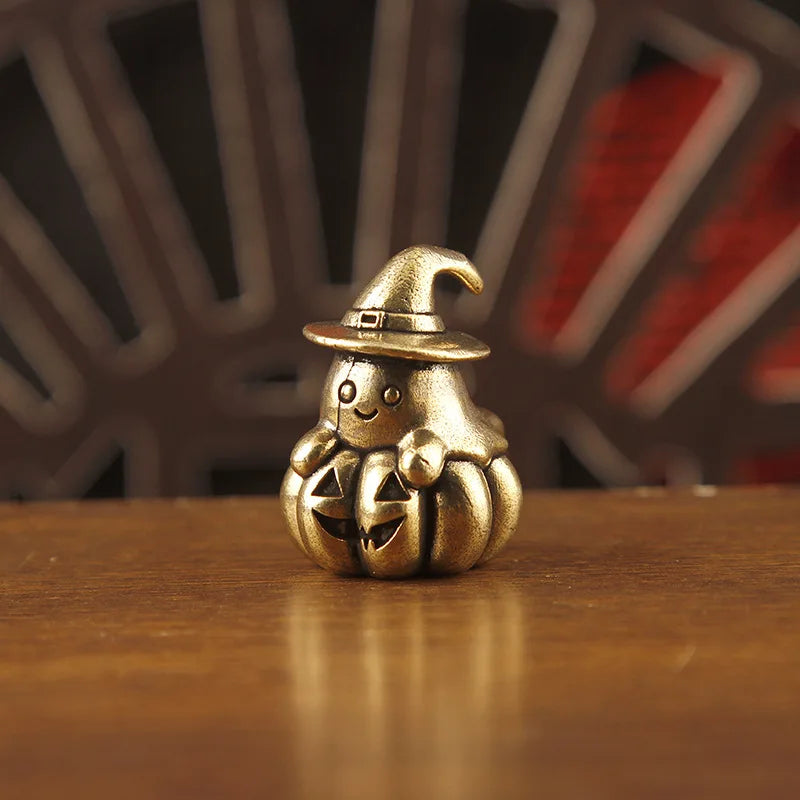 Vintage Brass Mini Ghost Pumpkin Figurine Halloween Statue Halloween Figurine Qme