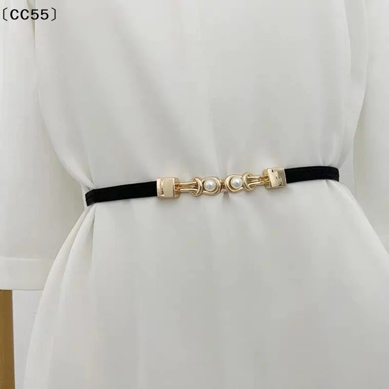 Vintage Knot Metal Pearl Buckle Waistband – Women's Thin Belt Women's Fashion Belt Qst