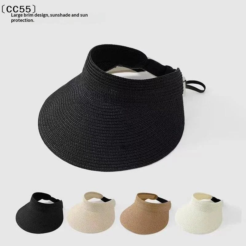 UPF 50+ Foldable Wide Brim Straw Visor Hat – Beach Sun Hat Straw Sun Visor Hat Qst