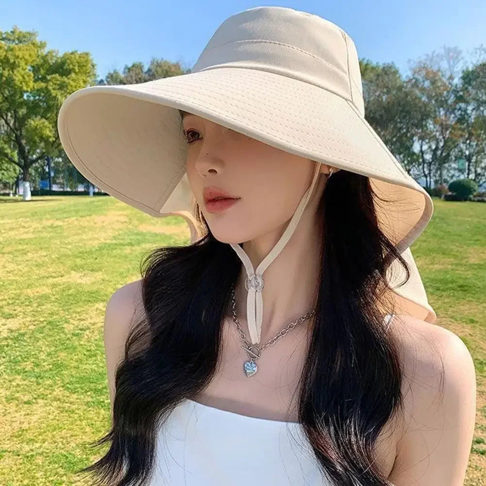 Women's Large Brim Sun Hat with UV Neck Flap – 5 Colors Wide Brim Sun Hat Qme