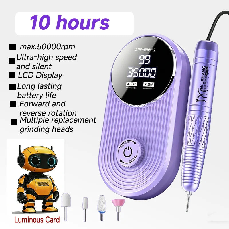 Professional Electric Nail Drill Kit – 50,000 RPM Manicure Set Electric Nail Drill Qst Nail Robot Purple