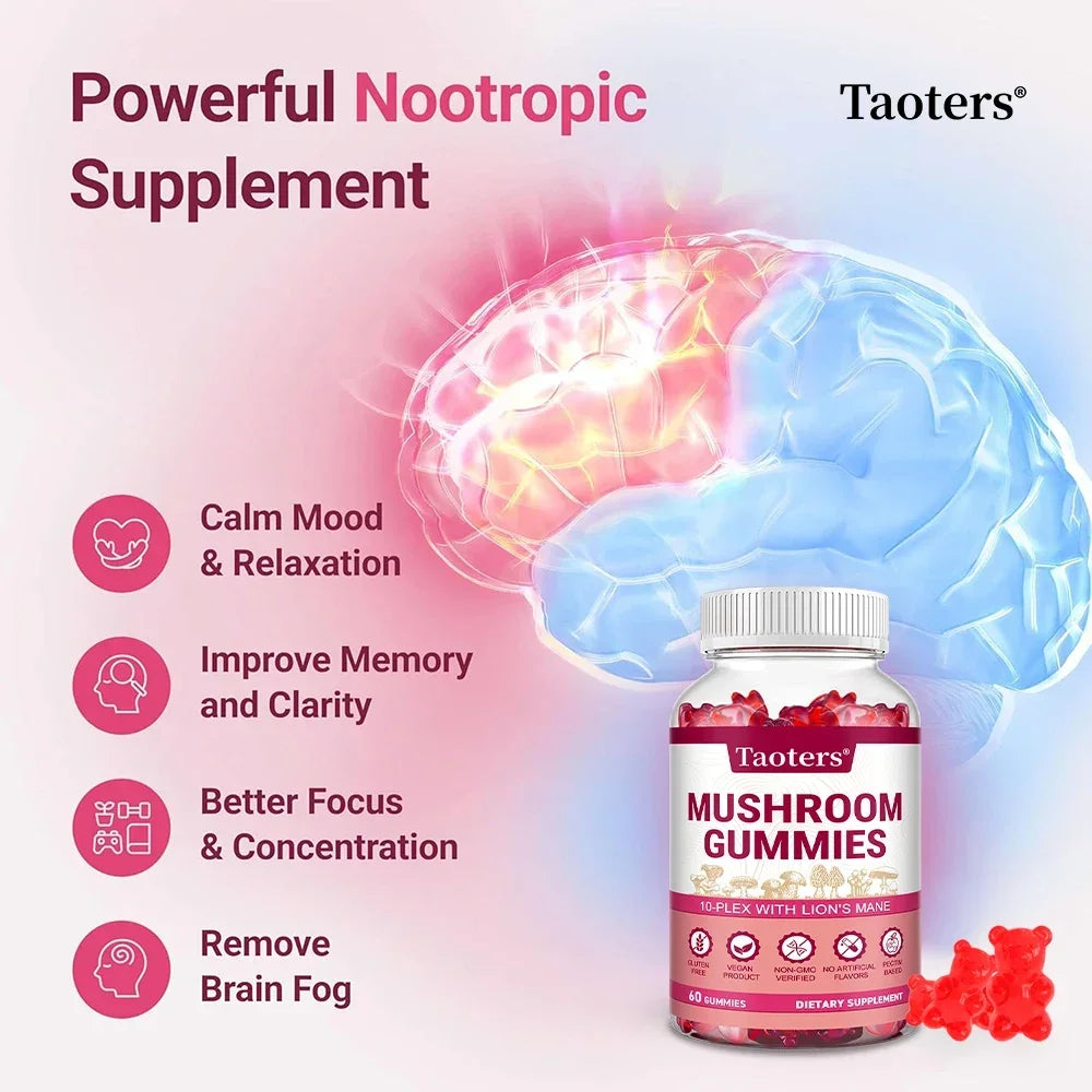Mushroom Complex Gummies 10-in-1 | Focus & Brain Support Mushroom Supplement Gummies Qst