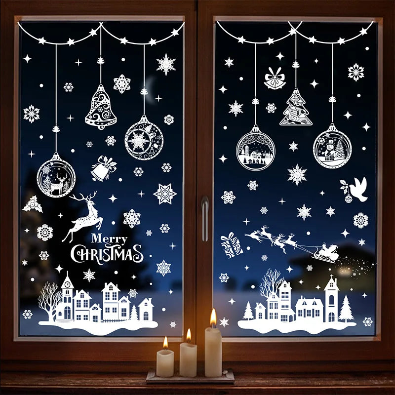Christmas Snowflake & Reindeer Window Stickers – 9pc PVC Decals Christmas Window Stickers Qme