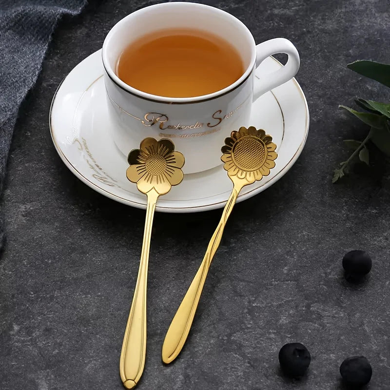 Set of 6 Floral Stainless Steel Teaspoons – Coffee & Dessert Decorative Teaspoon Set Qme