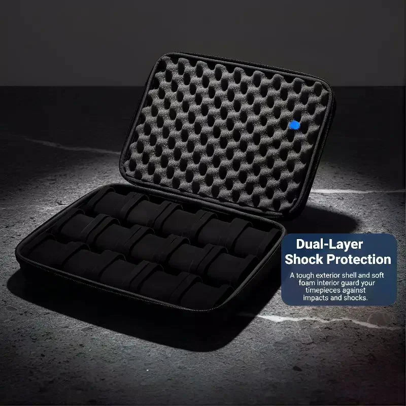 Hard-Shell 15-Slot Watch Storage Organizer Box | Leather Case Watch Storage Case Qme