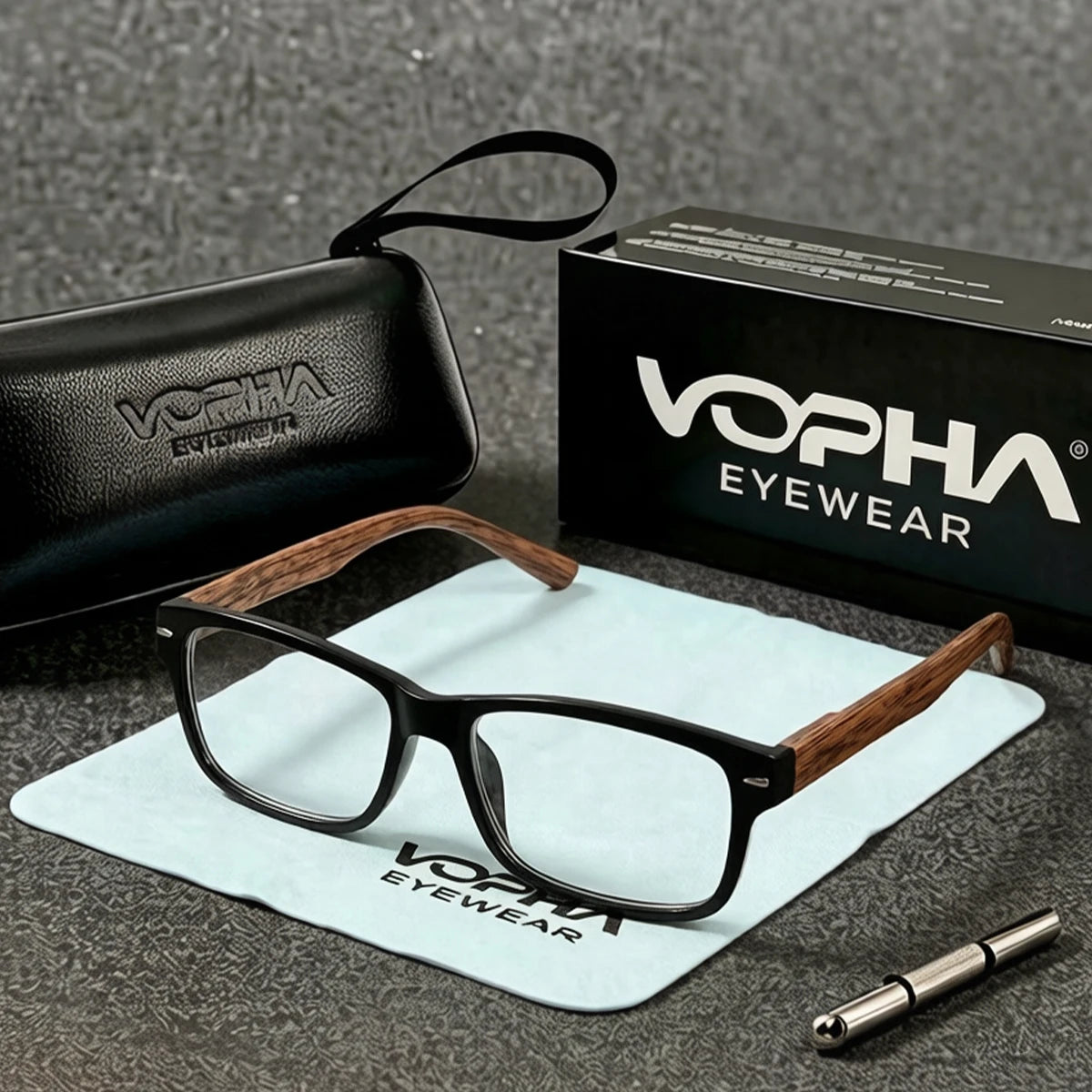 VOPHA Men's Wood-Look Rectangle Reading Glasses L73 | Blue Light Reading Glasses Qst 300 Brown