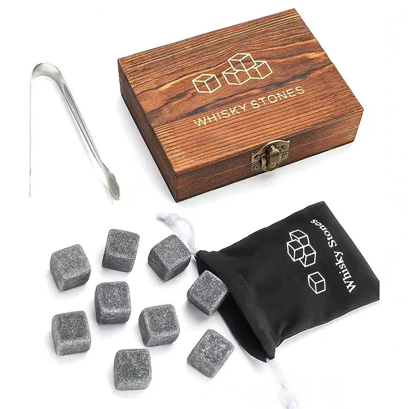 Whiskey Stones Gift Set – Granite Ice Cubes, Glasses & Wood Box Whiskey Stones Set Qst