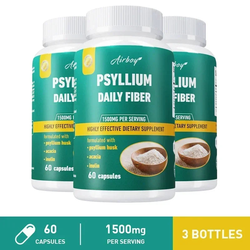 Psyllium Husk Capsules with Inulin & Acacia | Soluble Fiber Fiber Supplement Qst 60 Capsule-3bottles