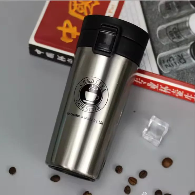 Stainless Steel Vacuum Flask Thermal Mug 380/500ML – Car & Outdoor Vacuum Flask Thermos Qst Silvery 380ml