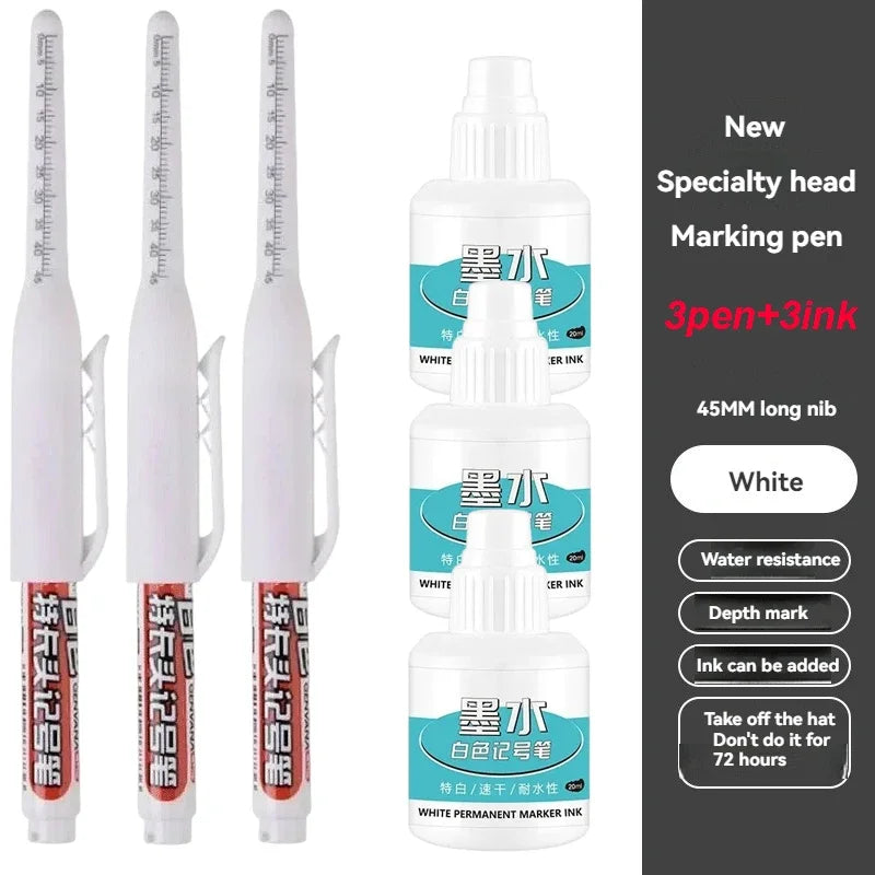 Waterproof Deep Hole Marker Pen – Tile & Carpentry | Qme Deep Hole Marker Pen Qme 3 pens 3 inks white