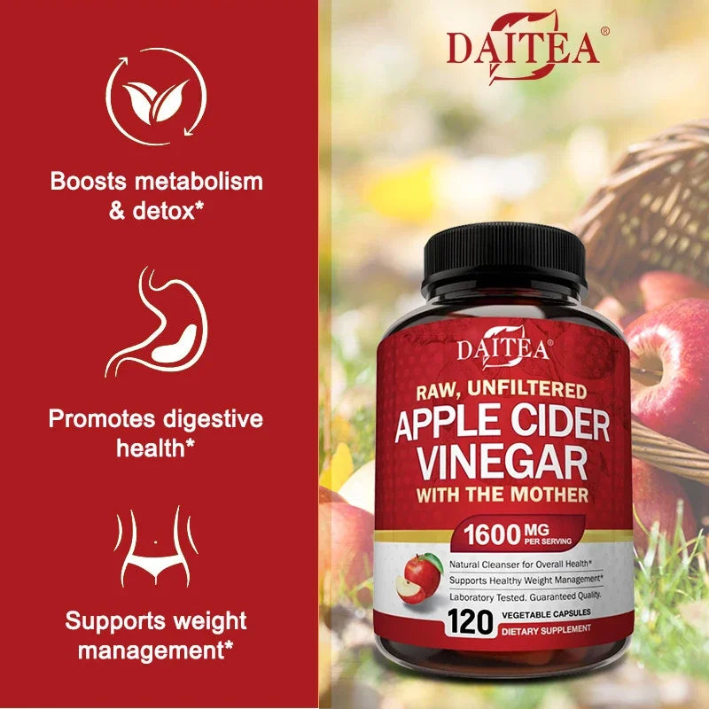 Raw Organic Apple Cider Vinegar Capsules 1600mg with Mother ACV Supplement Capsules Qst