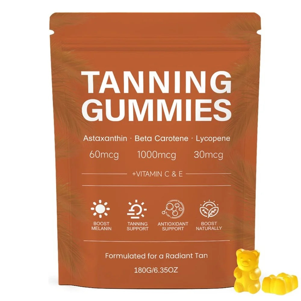 Tanning Gummies – Vitamins C & E, L-Tyrosine, Lycopene | 60ct Skin Glow Supplement Qst 180 Grams(Pack of 1)