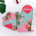 Flamingo Print Oven Mitts – Heat-Resistant Kitchen Gloves Oven Mitts Qme green