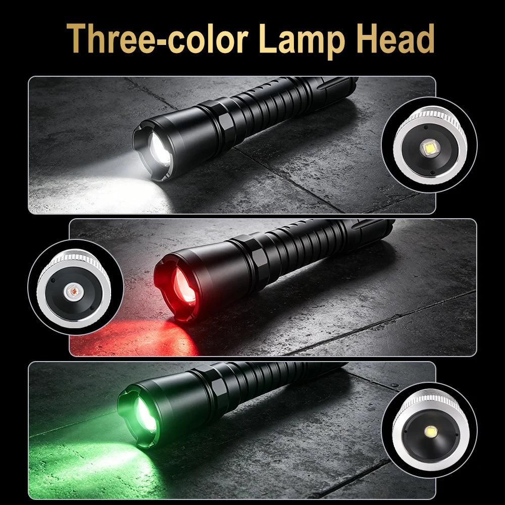 BORUiT 800LM Zoomable LED Flashlight – 3-Color Camping Torch Zoomable LED Flashlight Qst