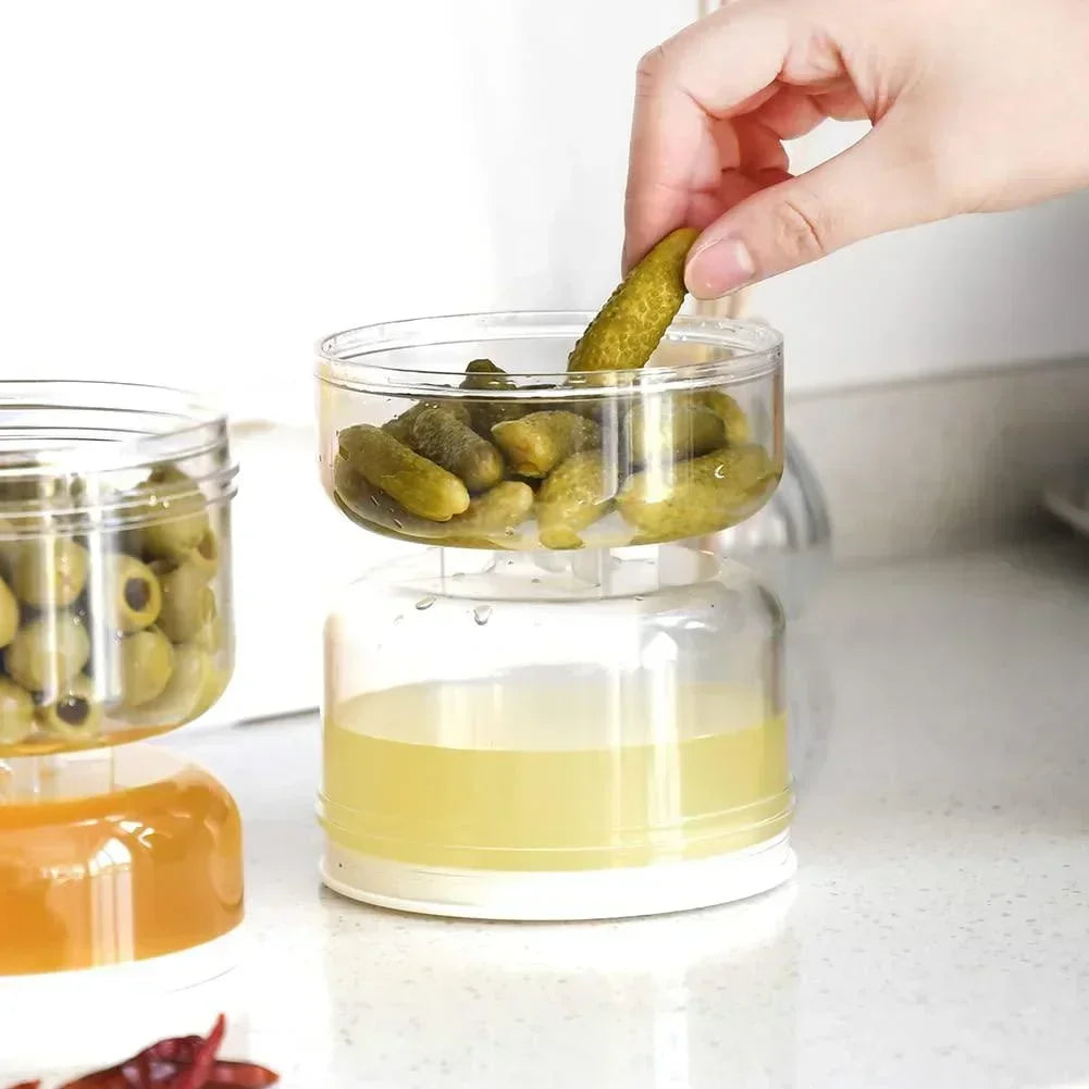 Pickle Jar Wet Dry Separation Flip Container with Strainer Food Storage Jar Qme