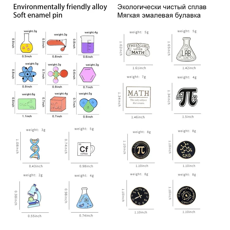 Science Enamel Lapel Pins – Atomic Model, Flask & Chemical Symbol Enamel Lapel Pin Qme
