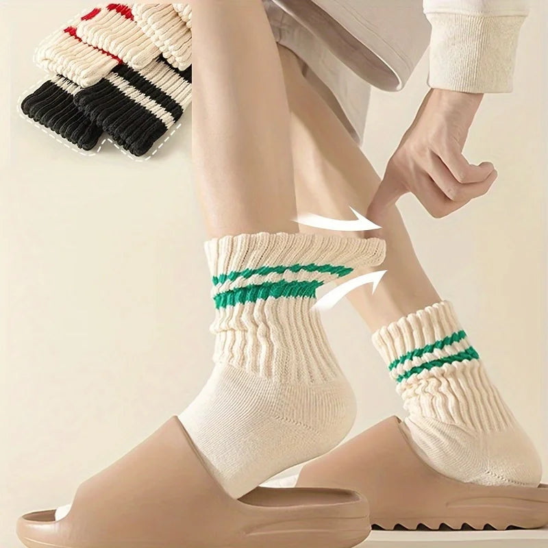 Striped Crew Socks – Retro Cotton Sport Socks for Men & Women Striped Crew Socks Qme