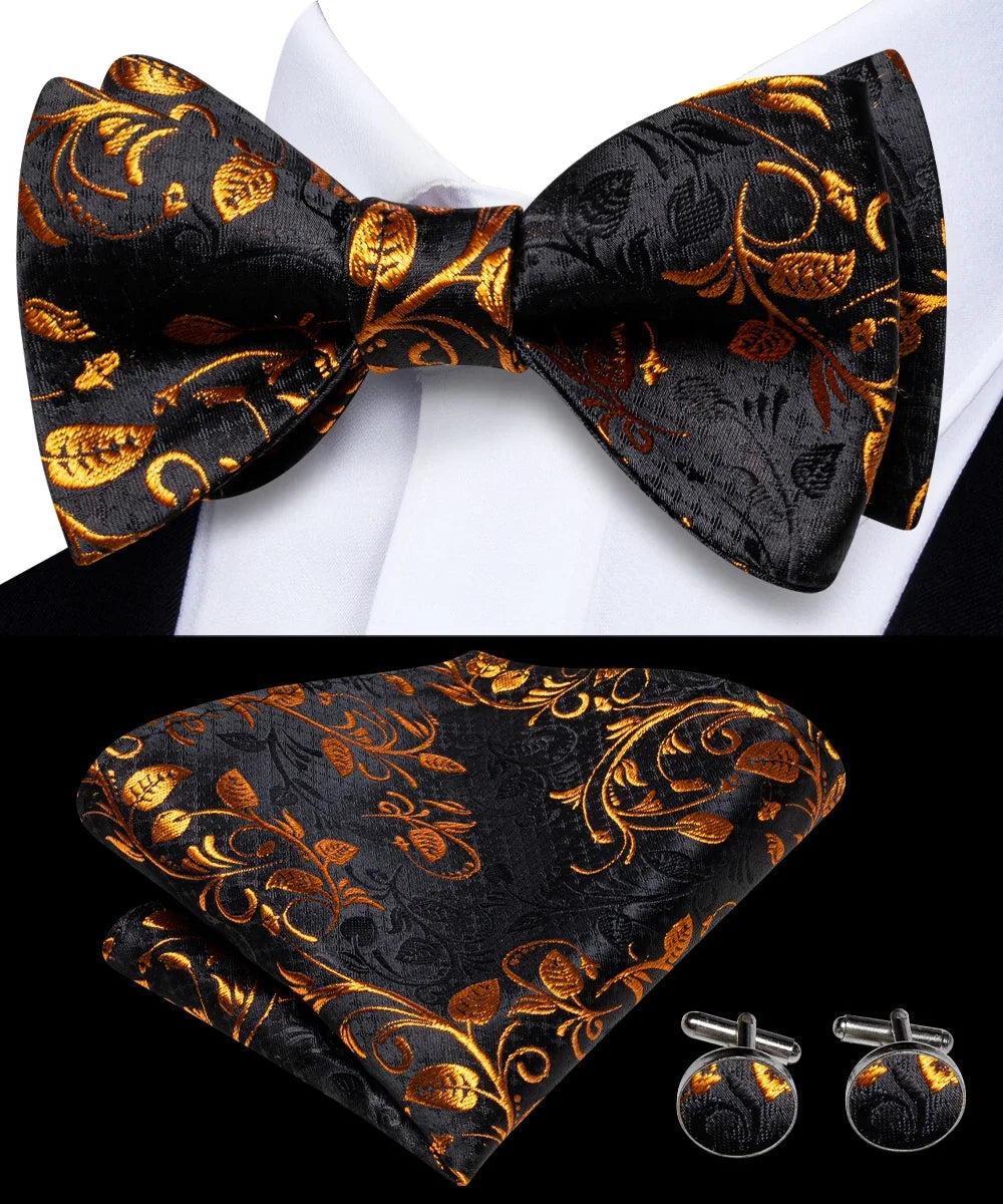Hi-Tie Men's Paisley Jacquard Bow Tie, Handkerchief & Cufflinks Bow Tie Gift Set Qme 2069